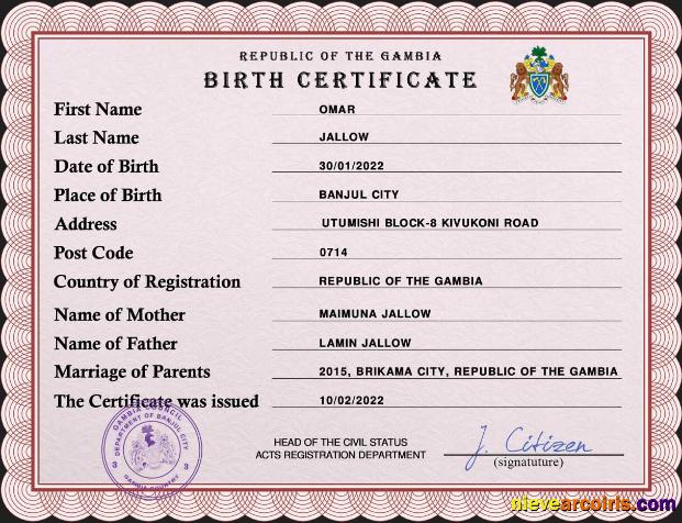 Gambia vital record birth certificate